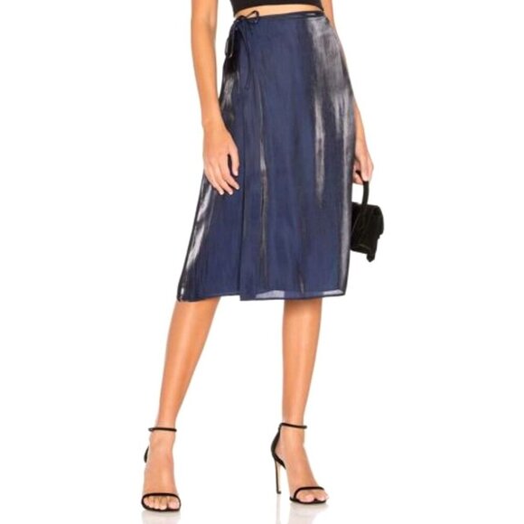 L'Academie Skirt Women Small Blue Wrap Side Tie Shiny Midi Skirt NWOT Whimsigoth - Picture 1 of 9